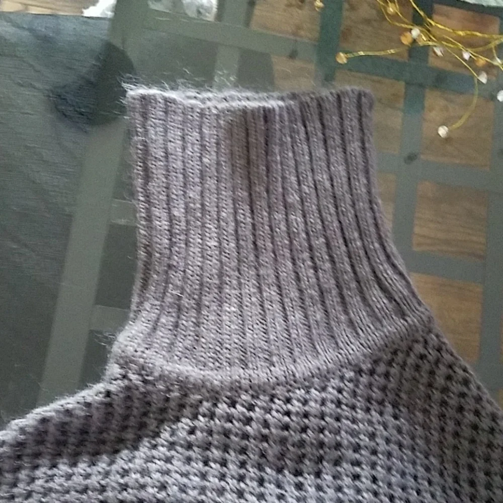 COTE Femme France Knit Asymmetrical Gray Mohair Blend Pancho Funnel Neck Collar